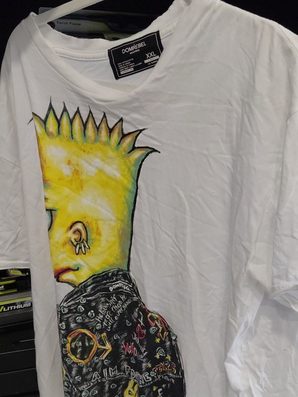 Men’s White Graphic T-Shirt with Yellow Bart Illustration Domrebel Montreal